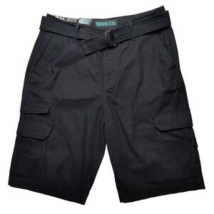 IRON CO. Men Size 29 Black 100% Cotton Relaxed Fit 10" Cargo Shorts NEW